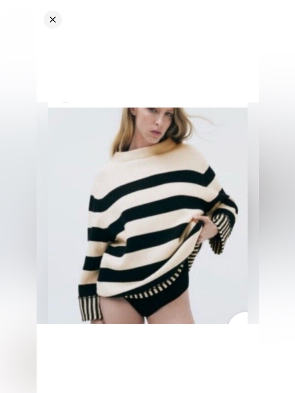 Zara Cream and Navy Wide-Stripe Scoop-Neck Sweater